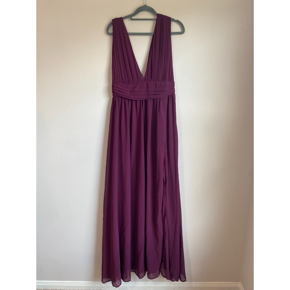 LuLus Heavenly Hues Burgundy Formal Chiffon Maxi Dress Medium Bridesmaid Prom - Picture 3 of 12